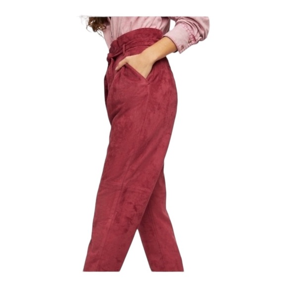 FREE PEOPLE Nightfall Suede Tie Waist Paperbag Pant Size 2 Pomegranate NWT - Picture 6 of 10